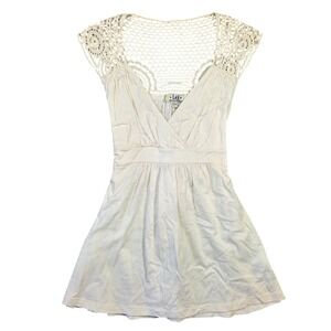 LEI Women Cream Crochet Lace Back Y2k Babydoll Top L Bratz 2000s Preppy Boho